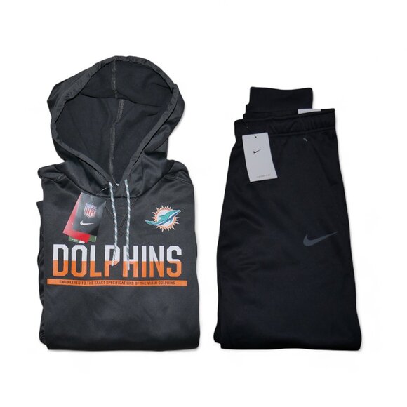 Nike Men's Size L-XL Sweatsuit 2 PC Hoodie Joggers Outfit Miami Dolphins NWT - Picture 1 of 13